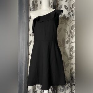 Banana Republic Solid Black One Shoulder Ruffle Dress Women’s Sz:8